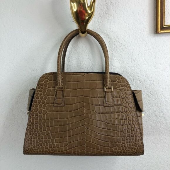Michael Kors Gia Crocodile Embossed Leather Satchel in Barley - Picture 6 of 16